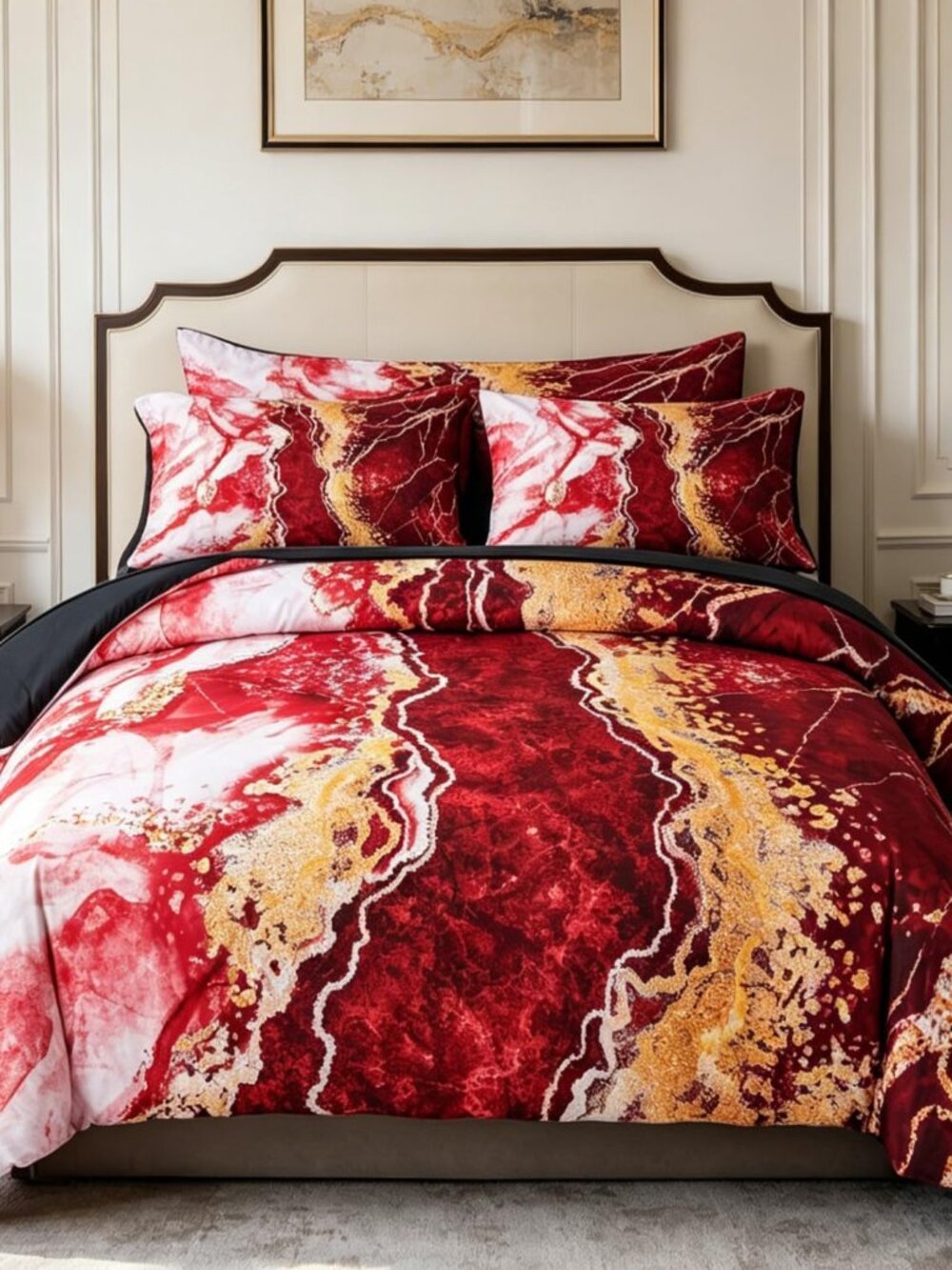 California King Comforter Set Red*Gold 6pcs